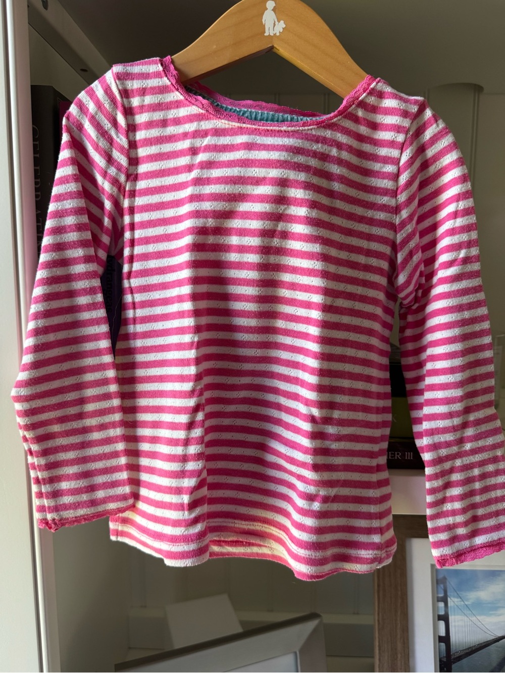 Mini Boden Pink and White Striped Long-Sleeve Tee